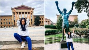 Corina Caragea a călcat pe urmele lui Rocky Balboa și a refăcut scena triumfului pe scările de la Philadelphia | GALERIE FOTO
