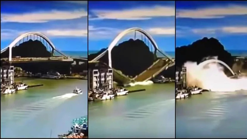 Momentul șocant în care un pod uriaș se prăbușește după ce trece un camion - VIDEO