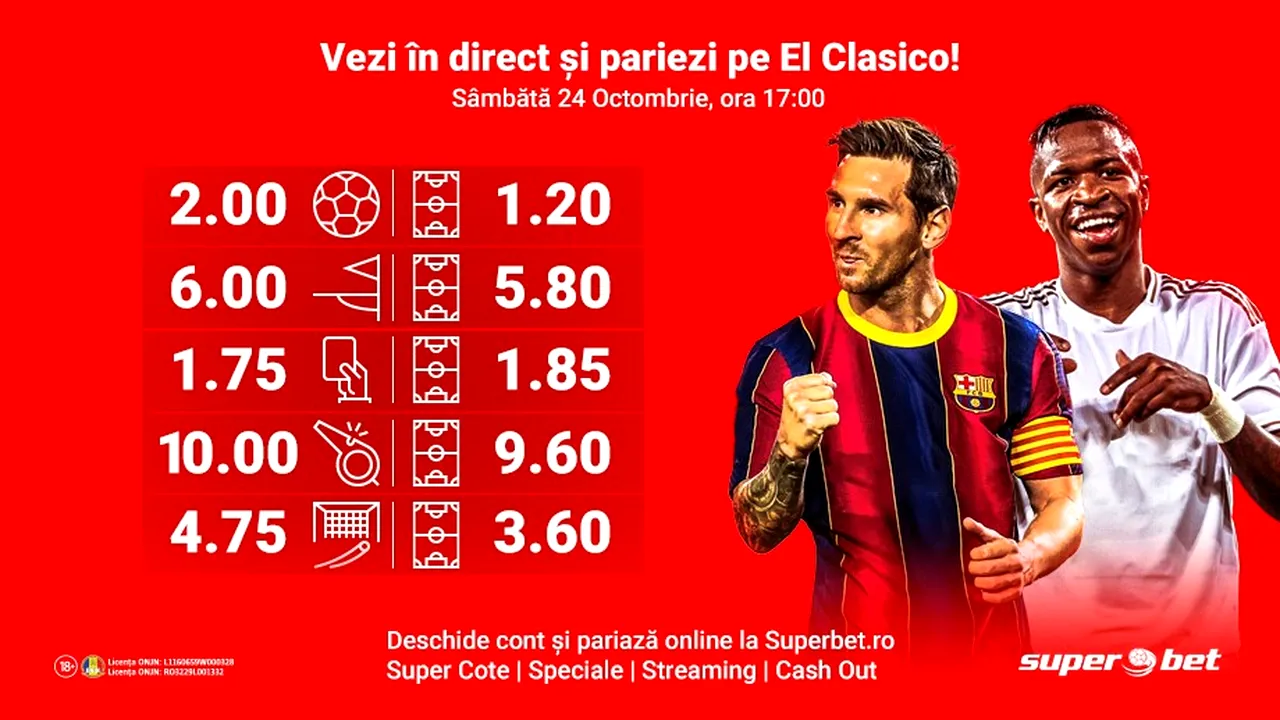 Vezi în direct El Clasico pe aplicația Superbet și plasezi cele mai tari pariuri speciale!