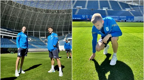 Jucătorii Universității Craiova au inspectat gazonul de pe Stadionul „Ion Oblemenco” înaintea meciului cu FCSB! Cum arată suprafața de joc | FOTO