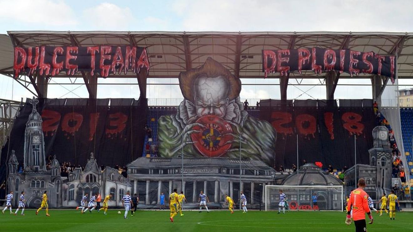 "Dulce teamă de Ploiești". Scenografie impresionantă afișată de galeria Petrolului la ultimul meci