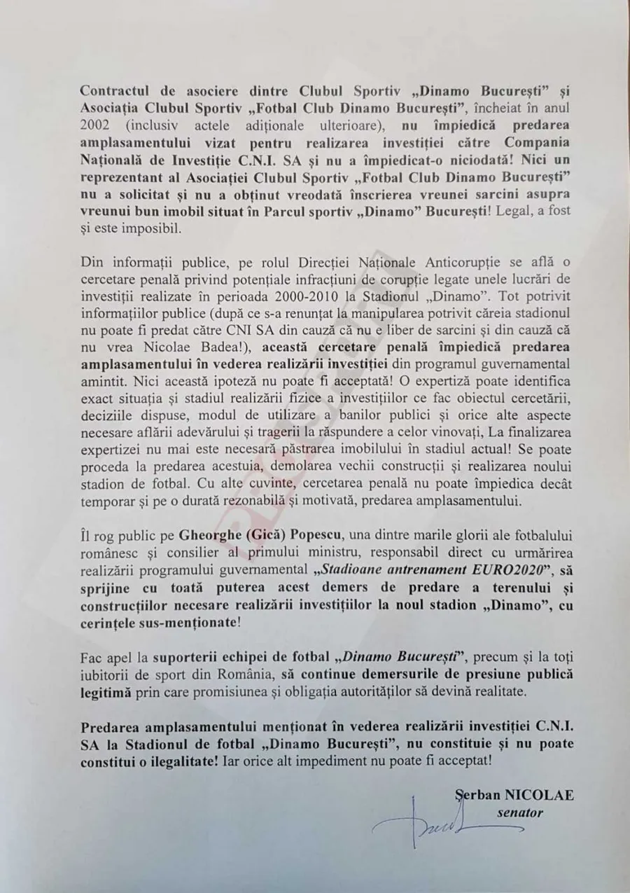 Solicitarea făcută de senatorul Șerban Nicolae către MAI