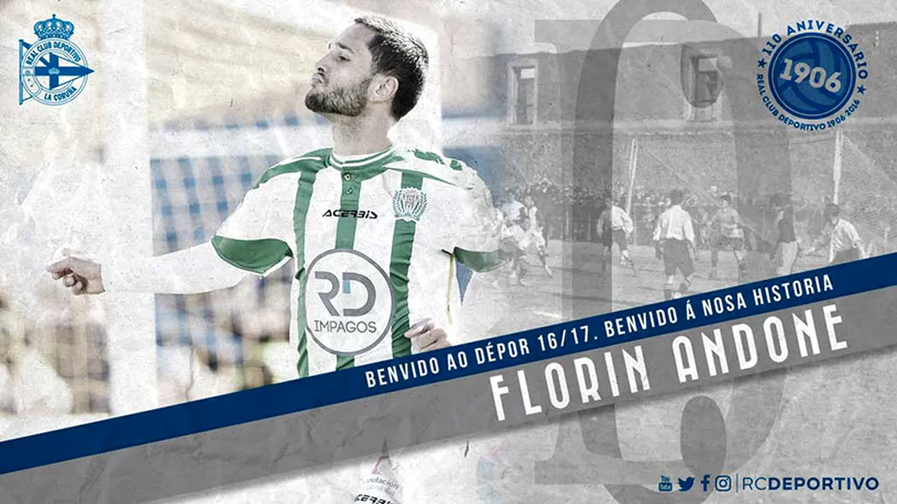 OFICIAL | Deportivo La Coruna l-a prezentat pe Florin Andone. Atacantul român a semnat pe cinci ani: 