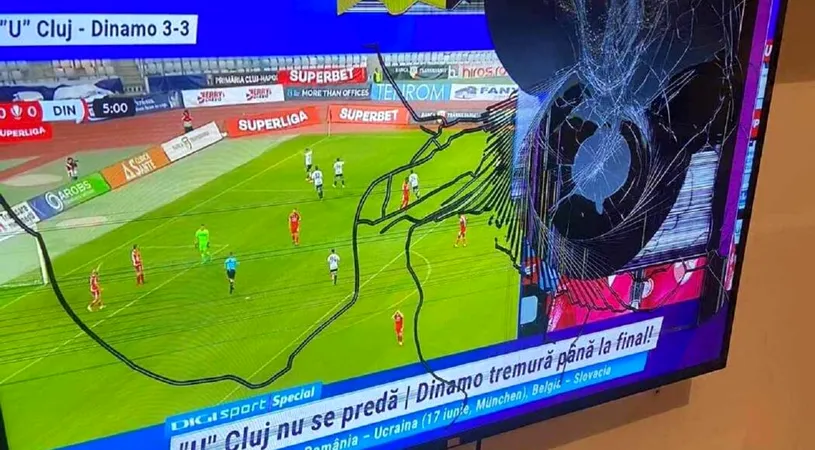 A spart televizorul de nervi, după ce ardelenii au egalat în U Cluj - Dinamo 3-3! Imaginea disperării unui fan al „câinilor” a devenit virală: a făcut praf aparatul electronic, furios că echipa alb-roșie e la un pas de Liga 2!