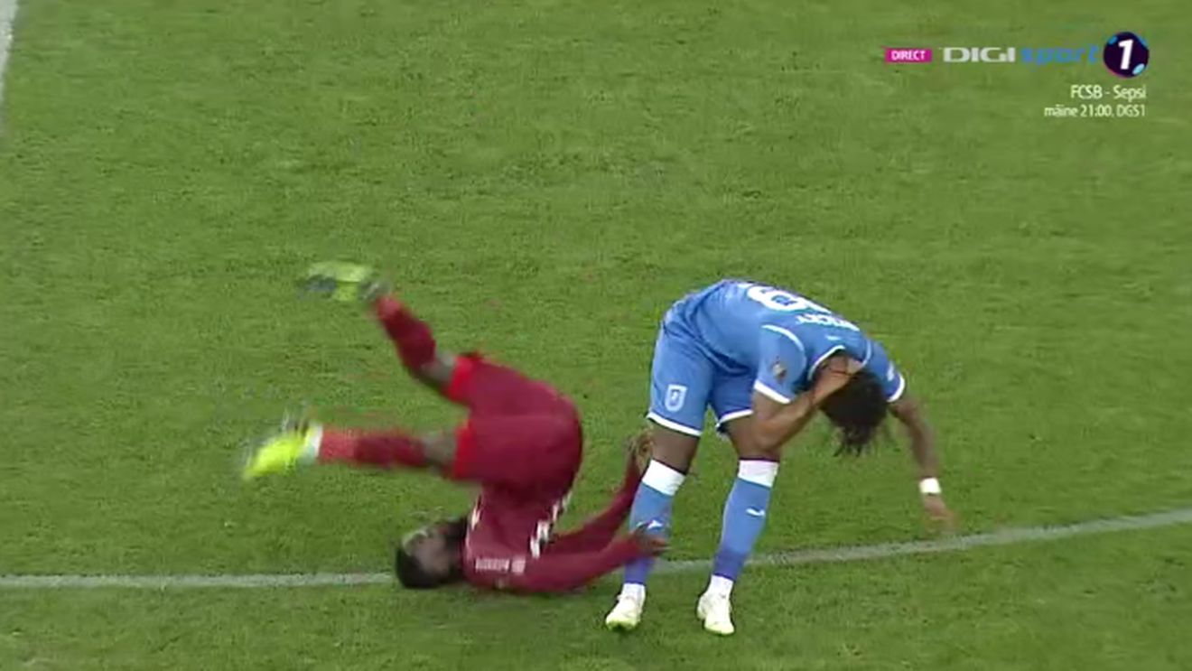 Moment teribil în Craiova - CFR Cluj. Boli a suferit o căzătură groaznică, iar restul jucătorilor și-au pus mâinile în cap. Reacție deplasată a suporterilor olteni