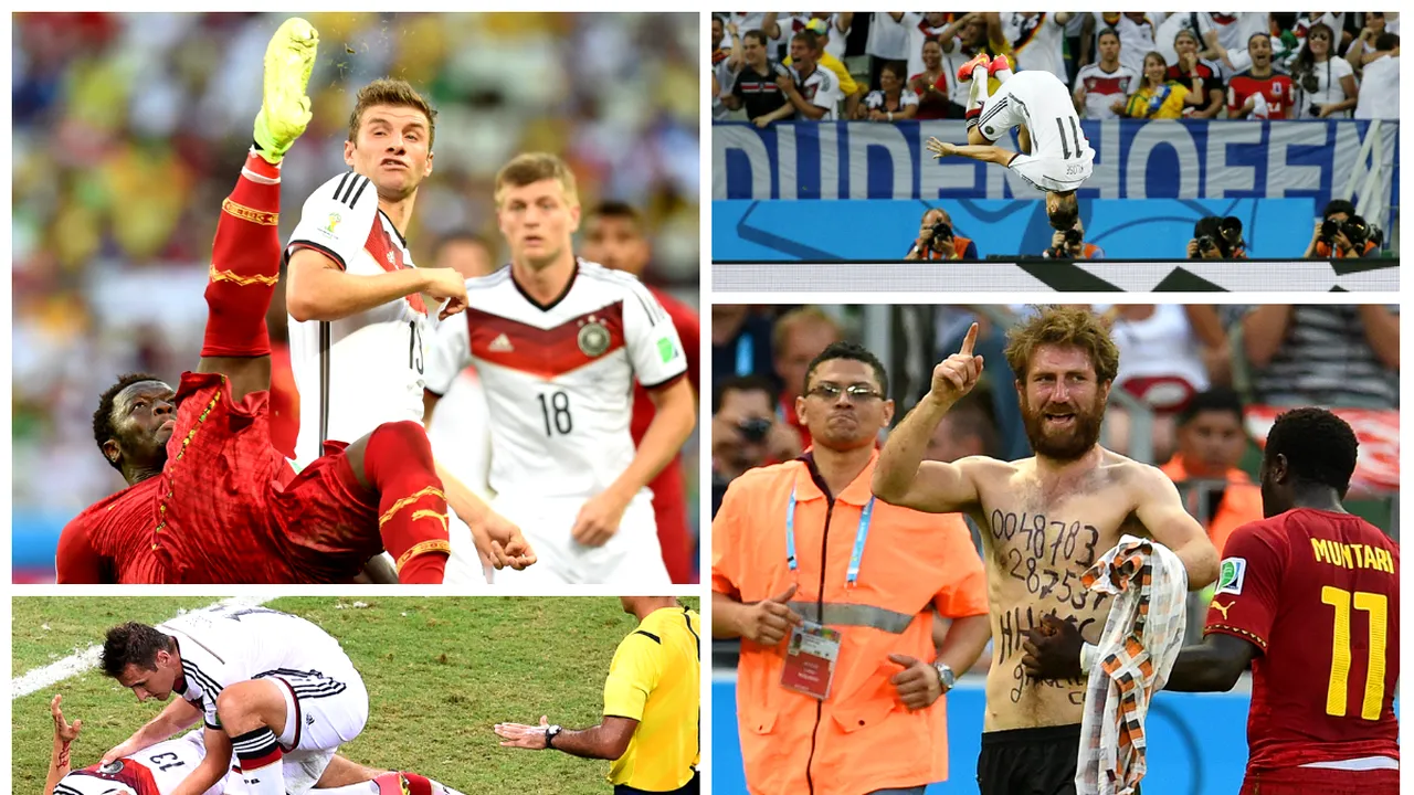FOTO | Acrobații, sânge și un suporter pe teren în Germania - Ghana 2-2. Cele mai bune imagini ale celei mai spectaculoase reprize de la Mondial