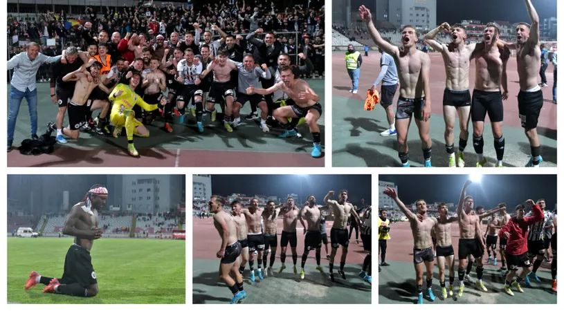 VIDEO și FOTO | Sărbătoare în chiloți! Modul în care jucătorii Universității Cluj s-au bucurat în ”Ștefan cel Mare” pentru promovarea în Liga 1 în fața lui Dinamo. N-au scăpat nici ei de gazele lacrimogene