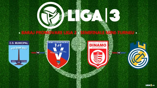 Baraje promovare în Liga 2 | CSM Focşani și CS Dinamo joacă finala! Au eliminat în semifinale SCM Râmnicu Vâlcea, în ultimul minut al reprizelor de prelungiri, și CSC Ghiroda şi Giarmata Vii