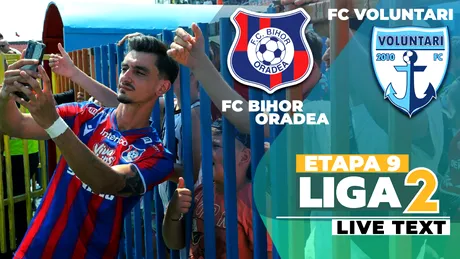 FC Bihor - FC Voluntari au câștigat câte o repriză și au dat-o la pace. Orădenii rămân în fața ilfovenilor în clasamentul Ligii 2