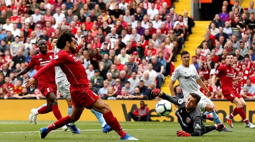 Liverpool a „demolat-o” pe West Ham și e lider în Premier League, la golaveraj. Salah și Mane continuă de unde s-au oprit, „cormoranii” au atins o cifră rotundă