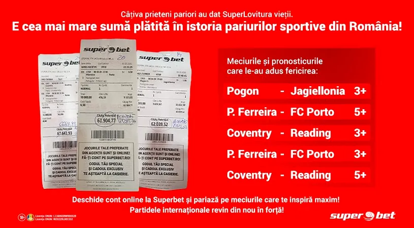 Primii SuperMilionari în Euro din pariuri sportive! Câțiva prieteni au pariat pe goluri (3+ și 5+) și câștigurile cumulate pe 109 bilete le-au adus în conturi +1.200.000 Euro!