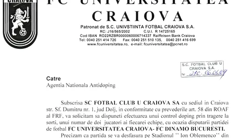 Craiova a cerut control antidoping pentru meciul cu Dinamo!
