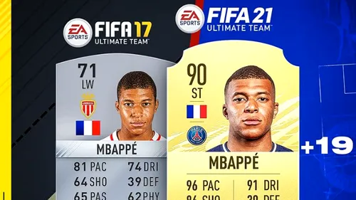 Evoluția lui Kylian Mbappe din FIFA este incredibilă! În trei ediții din jocul celor de la EA SPORTS, Mbappe a reușit să obțină îmbunătățiri de 19 puncte la OVR. Recenzia completă