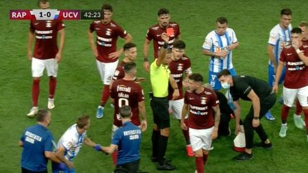 Claudiu Belu-Iordache, intrare șocantă la Nicușor Bancu! Cum a primit cartonașul roșu la Rapid - Universitatea Craiova. Ce decizie a luat Mihai Iosif după eliminare