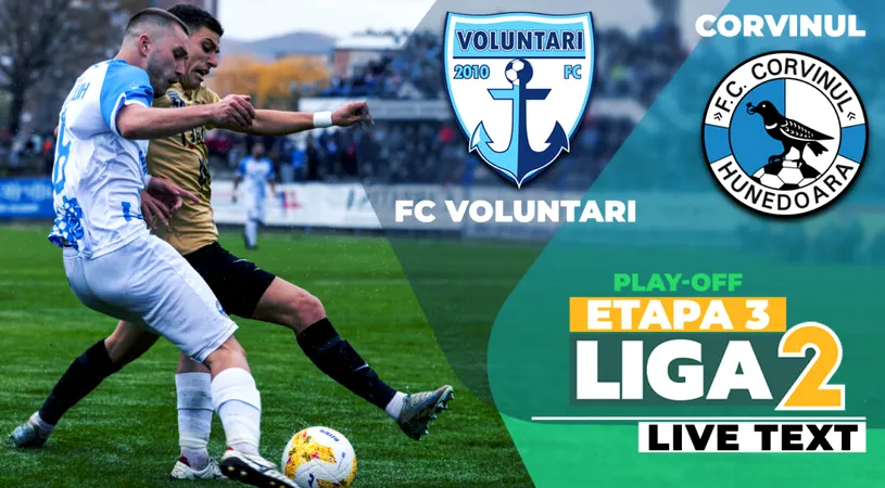 FC Voluntari învinge liderul Corvinul, are punctaj maxim în play-off-ul Ligii 2 și încinge lupta pentru ambele locuri direct promovabile