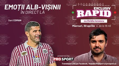 Dani Coman este invitatul special al emisiunii „EXCLUSIV RAPID”, de astăzi. Intrăm în direct cu voi de la 16:45 pe YouTube - ProSport