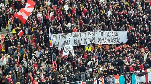 Războiul mesajelor în tribunele Arenei Naționale la derby-ul Rapid - Dinamo! „Câinii” au ripostat dur la scenografia giuleștenilor: „Când doctorul vă recomandă fier / Goliți orice șantier” FOTO