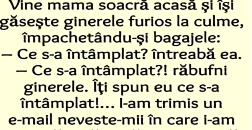 Bancul zilei: ginerele și soacra se întâlnesc