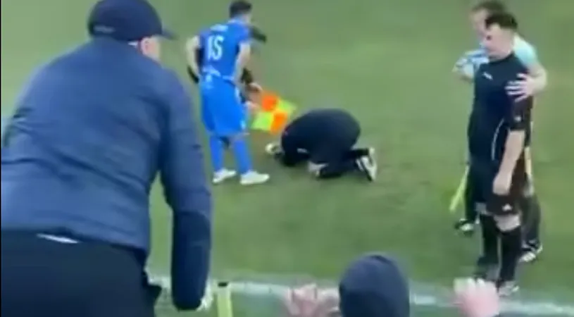 Fotbalistul-bătăuș din Liga 4 Bistrița-Năsăud, reținut de poliție! Caz penal pentru lovire sau alte violențe, după ce l-a pus la pământ pe arbitru