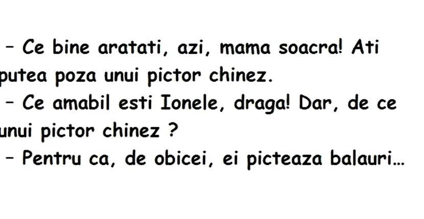 Bancul zilei: Ginerele și soacra