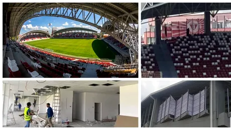 Stadionul din Arad, încă o lună până la finalizare! Cum decurg lucrările. Fanii echipei UTA, indignați de ”bannerele tip perdea” care închid arena în spațiile rămase descoperite | FOTO