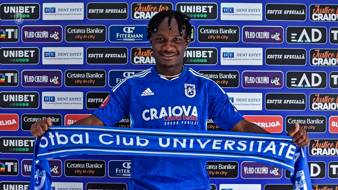 ProSport, confirmat: Moses Abbey a fost prezentat oficial de FC U Craiova! Când va debuta ghanezul pentru echipa din Bănie