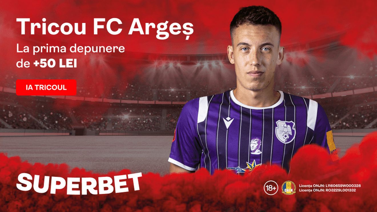 DESCHIZI CONT LA SUPERBET, DEPUI 50 LEI ȘI PRIMEȘTI CADOU TRICOUL ORIGINAL FC ARGEȘ!