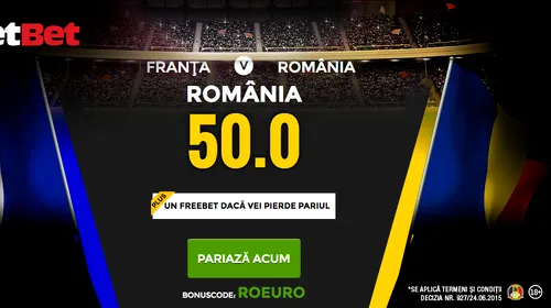 (P) NetBet spulberă cotele! Cotă 50 pentru victoria României!