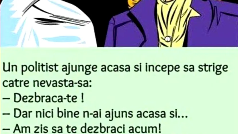 Bancul zilei: un polițist ajunge acasă la nevastă