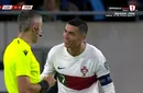 Reacția lui Cristiano Ronaldo când Radu Petrescu i-a dat cartonaș galben pentru simulare. Portughezul nu l-a menajat pe arbitrul român