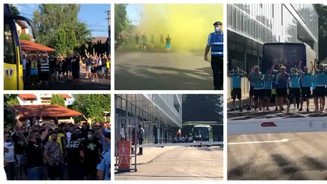 VIDEO | Invazie de ”lupi galbeni” la stadionul ”Ilie Oană”, înainte de Petrolul - Rapid! Jucătorii lui Dan Alexa apostrofați, cei ai lui Costel Enache ”luați pe sus”