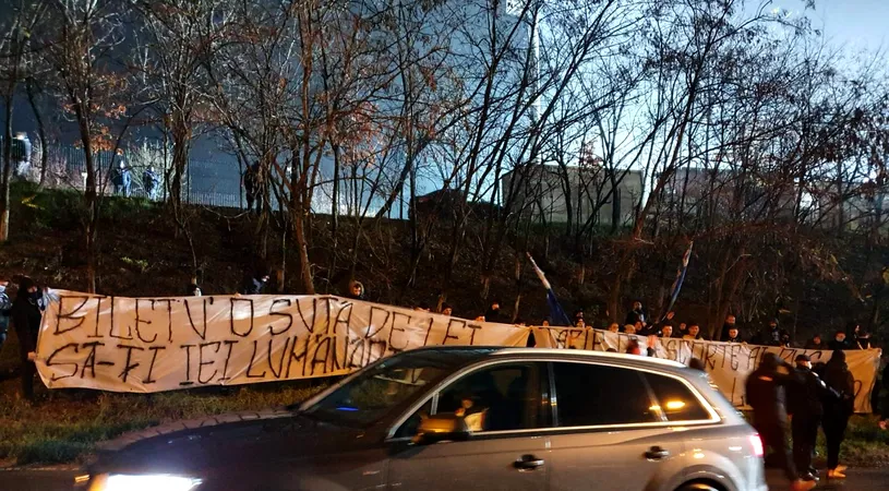Fanii Universității Craiova, protest înaintea meciului cu FC Voluntari. „Tarife de escorte ați pus!” Ce s-a întâmplat la stadionul din Ilfov | FOTO