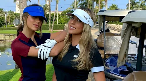 Sophia Stallone, superba fiică a lui Sylvester Stallone, vrea să calce pe urmele lui Tiger Woods! Tânăra a făcut senzație pe terenul de golf | GALERIE FOTO și VIDEO