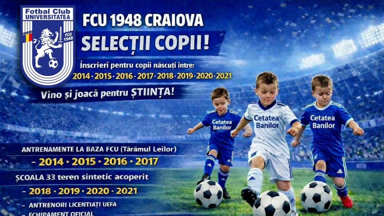 Adrian Mititelu nu cedează. Selecții în Bănie pentru copiii care vor să joace la clubul alb-albaștrilor FCU 1948 Craiova