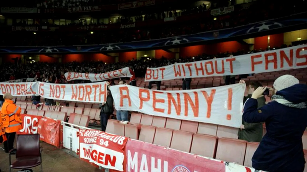 FOTO | Fanii lui Bayern au boicotat începutul meciului cu Arsenal, din cauza prețurilor mari puse la bilete de englezi. Ce reacție au avut fanii 