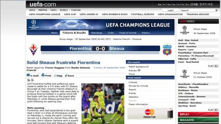 UEFA: "Solida Steaua o frustrează pe Fiorentina"