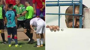 Reacția lui Emil Săndoi, după ce a intrat pe teren și a făcut o deposedare de manual asupra unui adversar: "Asta am crezut! De aia am luat mingea. Acum sper să nu fiu suspendat drastic"