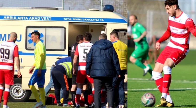 Un jucător al echipei Șoimii Lipova a trecut prin momente cumplite în meciul de la Pecica. A rămas insconștient după o lovitură încasată și a fost transportat de urgență la spital. Diagnosticul primit
