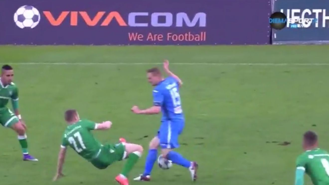 VIDEO | Intrare CRIMINALĂ‚ a lui Moți în ultimul meci al lui Ludogoreț. Arbitrul l-a eliminat imediat după ce a văzut rana provocată adversarului