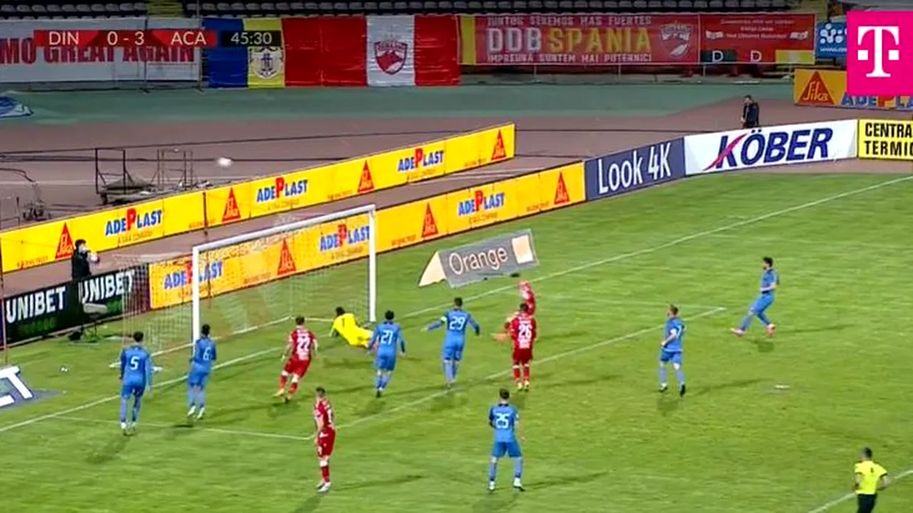 Dinamo, două ratări uriașe în meciul cu Academica Clinceni! Moldoveanu nu a reușit să trimită mingea în poarta goală. Transversala lui Achim | FOTO
