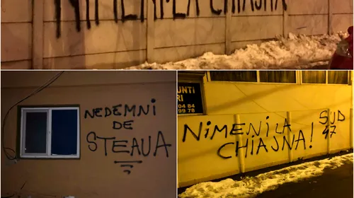 FOTO | Mesaje dure împotriva comandantului Petrea, pe zidurile stadionului Steaua. Galeria insistă: „Nimeni la Chiajna”, iar derby-ul cu Academia Rapid se poate disputa cu tribunele goale
