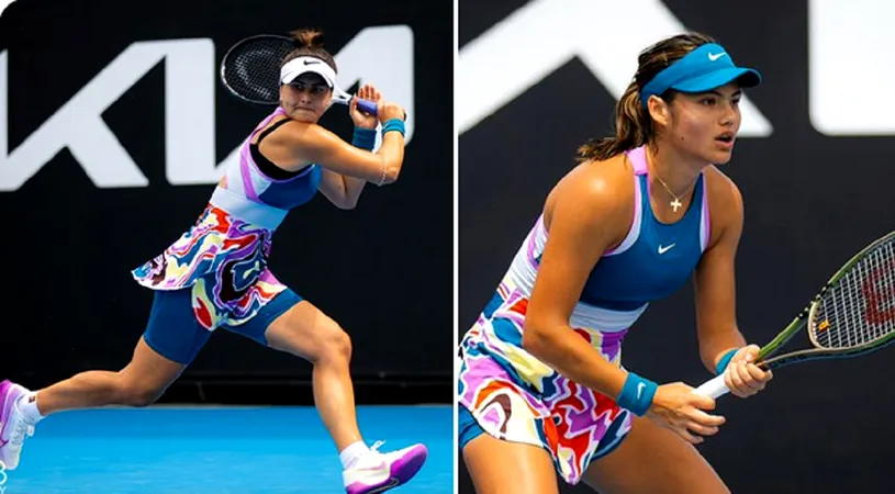 Îmbrăcate la fel, victorii la indigo! Emma Răducanu și Bianca Andreescu au impresionat în prima zi la Australian Open | FOTO & VIDEO