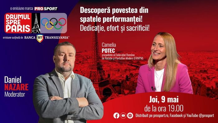 Camelia Potec, președintele FR de Natație și Pentatlon Modern, invitata emisiunii ,,Drumul spre Paris’’ de joi, 9 mai, de la ora 19:00