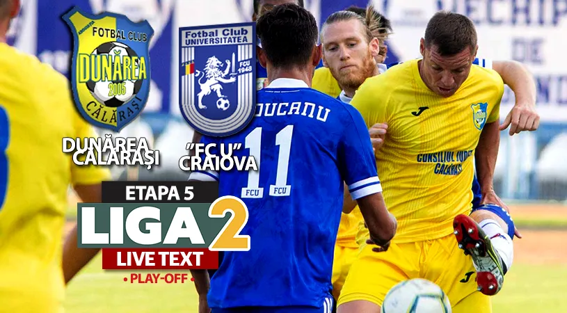 Dunărea Călăraşi scapă pe final victoria cu ”FC U” Craiova. Echipa lui Pustai ratează șansa de a se apropia de locurile direct promovabile, cea a lui Trică de a se distanța de Rapid