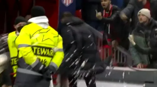 Diego Simeone, luat la țintă de fanii lui Manchester United! A driblat paharele de bere la ieșirea din teren | VIDEO