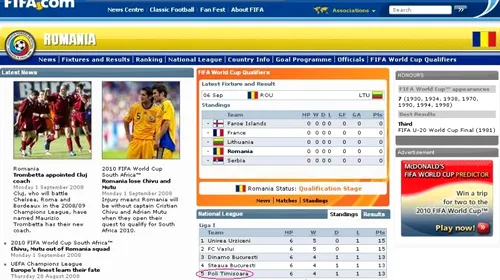 „Poli Timișoara” în loc de „FC Timișoara” pe site-ul FIFA