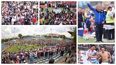 Sărbătoare la Galați! Fanii l-au ”acoperit” pe Dorinel Munteanu la interviuri și au celebrat promovarea pe teren. Antrenorul, anunț de senzație la final: ”Vreau în play-off-ul primei divizii”