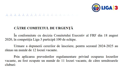 FRF a anunțat 11 echipe care vor completa din locurile vacante pentru noul sezon de Liga 3! Clubul din prima ligă cu probleme financiare care și-a făcut ”satelit”