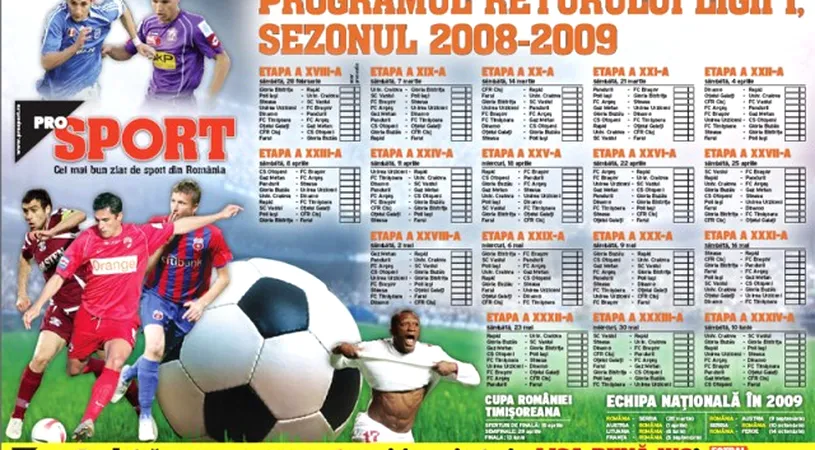 Vineri ai gratuit afiș cu programul returului Ligii 1