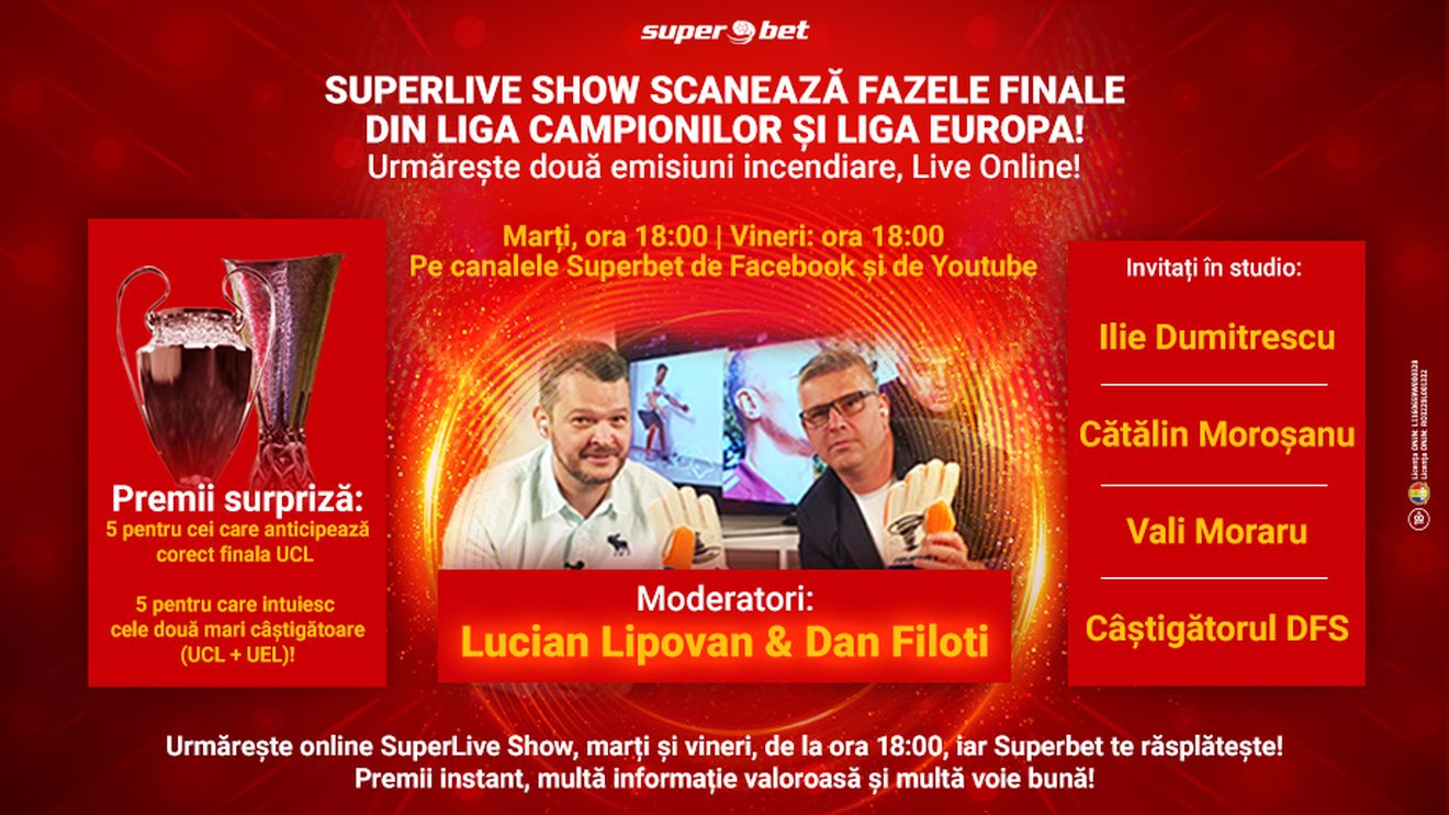 Distracția și fotbalul fac casă în noul sezon SuperLive Show! Poți să intuiești finala Ligii Campionilor și câștigătoarele celor două competiții europene?
